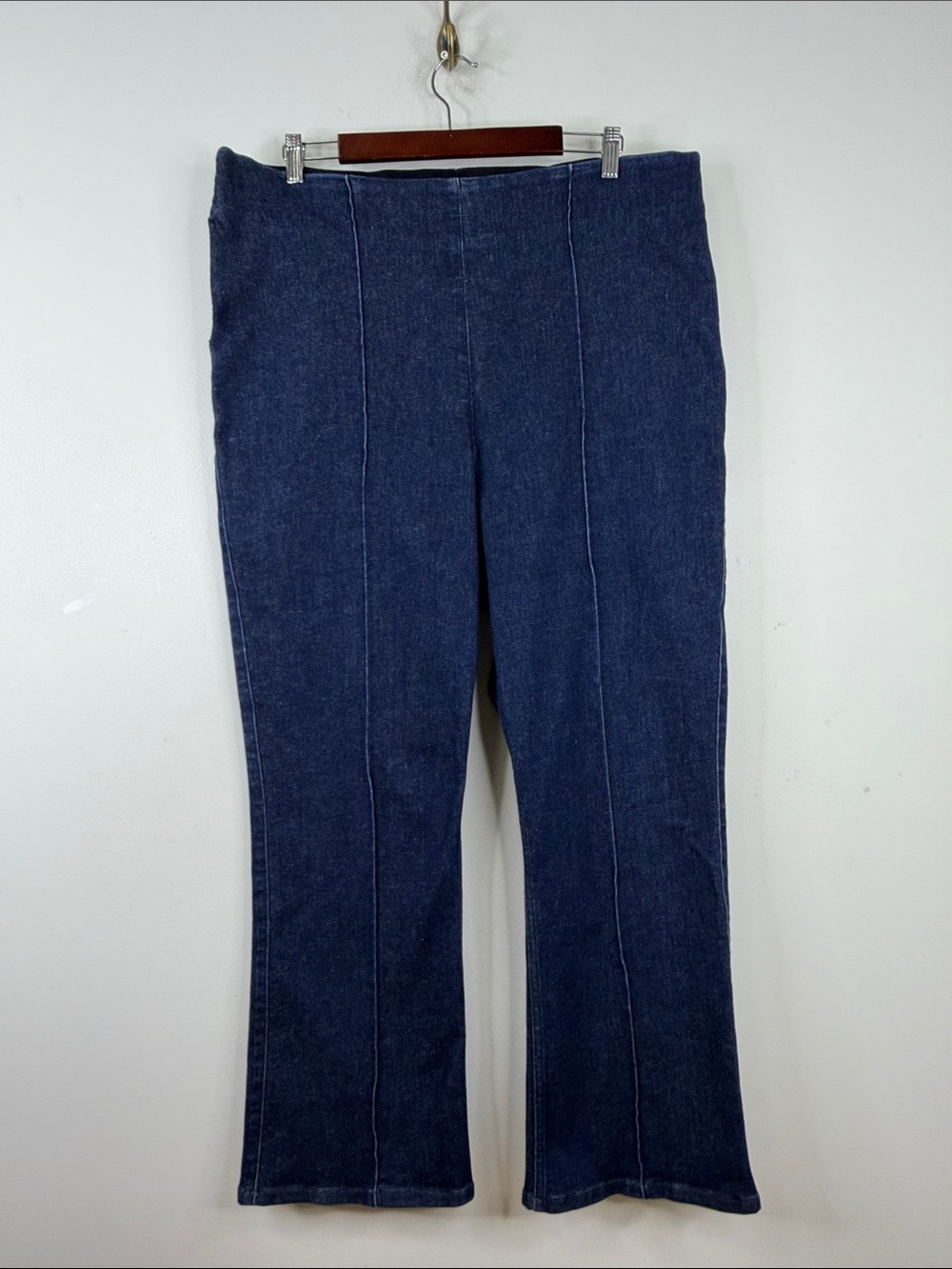 Spanx Jeans Womens 2X Navy Blue Micro Flare Shaping Stretch Denim Pintuck Pleat